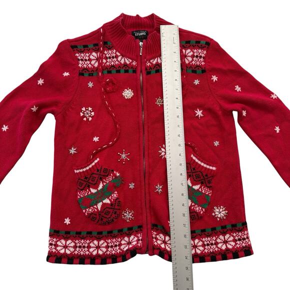 Vintage Design Originals Studio Joy Christmas Sweater Red Mittens Women's M - Picture 13 of 14